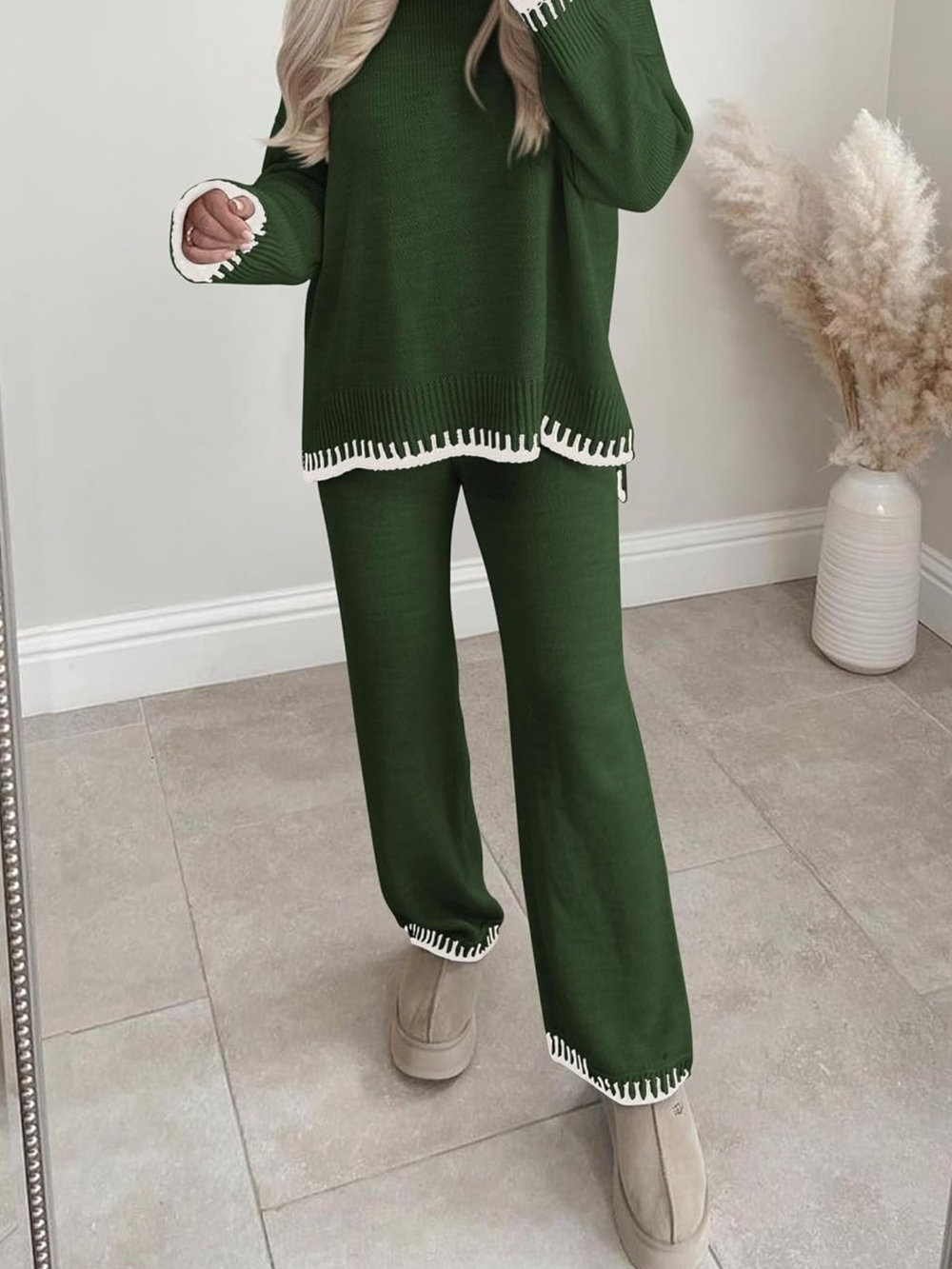Pretty Garden 2 Piece Set Sweater Forest Green Knit Sweater & Wide-Leg Pants L - Picture 4 of 7